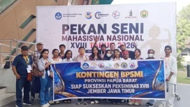 Peserta kontingen Papua Barat saat tiba di lokasi Peksiminas di Universitas Jember, Selasa (8/9/2026). (ANTARA/HO-Humas Unej)