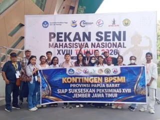Peserta kontingen Papua Barat saat tiba di lokasi Peksiminas di Universitas Jember, Selasa (8/9/2026). (ANTARA/HO-Humas Unej)